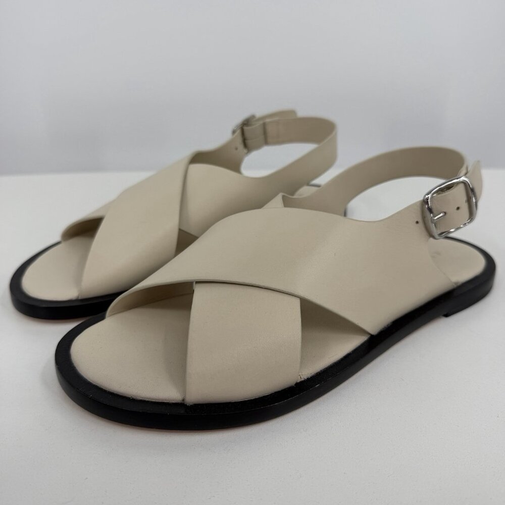 Everlane The City Crossover Sandals size 11 in Cream Leather Ankle Strap Buckle
